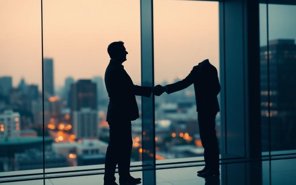 Corporate / M&A practice area — executives in a modern boardroom