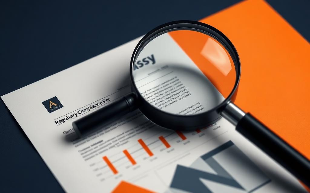 Regulatory & Compliance practice area — compliance documents under magnifying glass